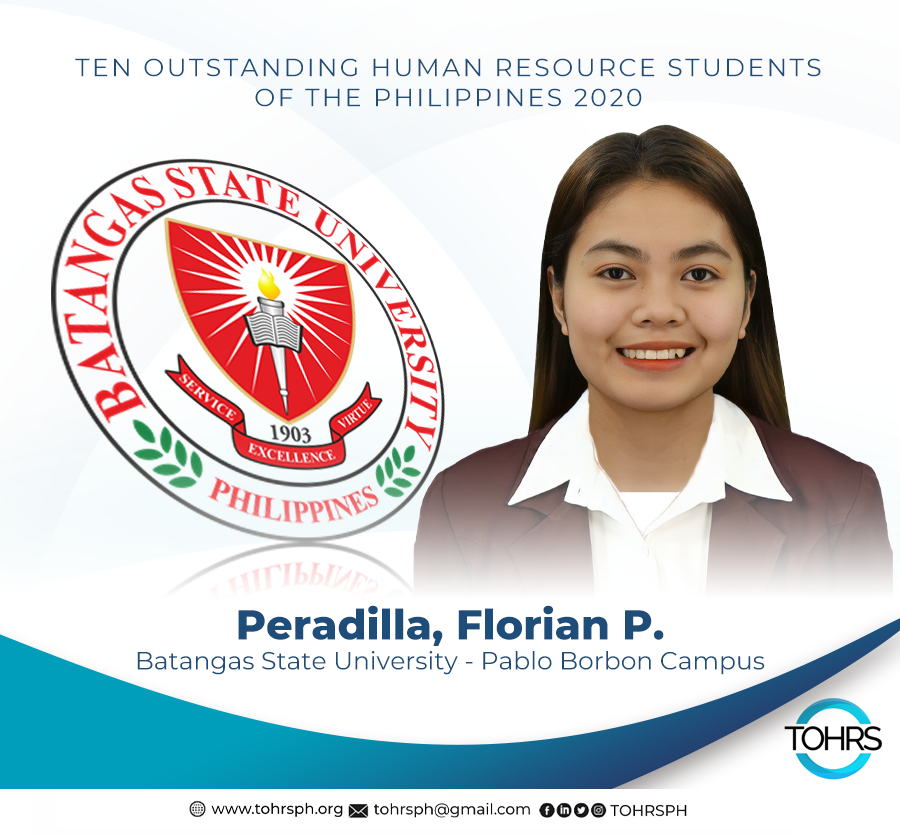 tohrsph's tweet photo. Florian Perez Peradilla - Batangas State University-Pablo Borbon Campus

#TOHRS2020 #HREAP https://t.co/MQjZ3gejep