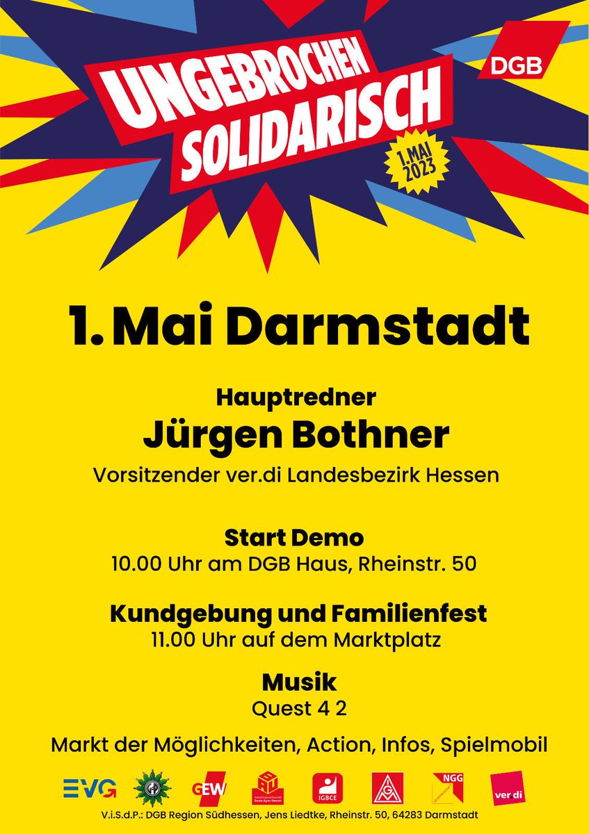 Heraus zum 1. Mai! Arbeitskampf heißt auch: die Preise müssen runter, denn die Inflation frisst die Tarifabschlüsse.
Auch wir sind am Montag ab 10 Uhr am DGB-Haus #Darmstadt auf der Demonstration zum #TagDerArbeit.

#WirZahlenNicht