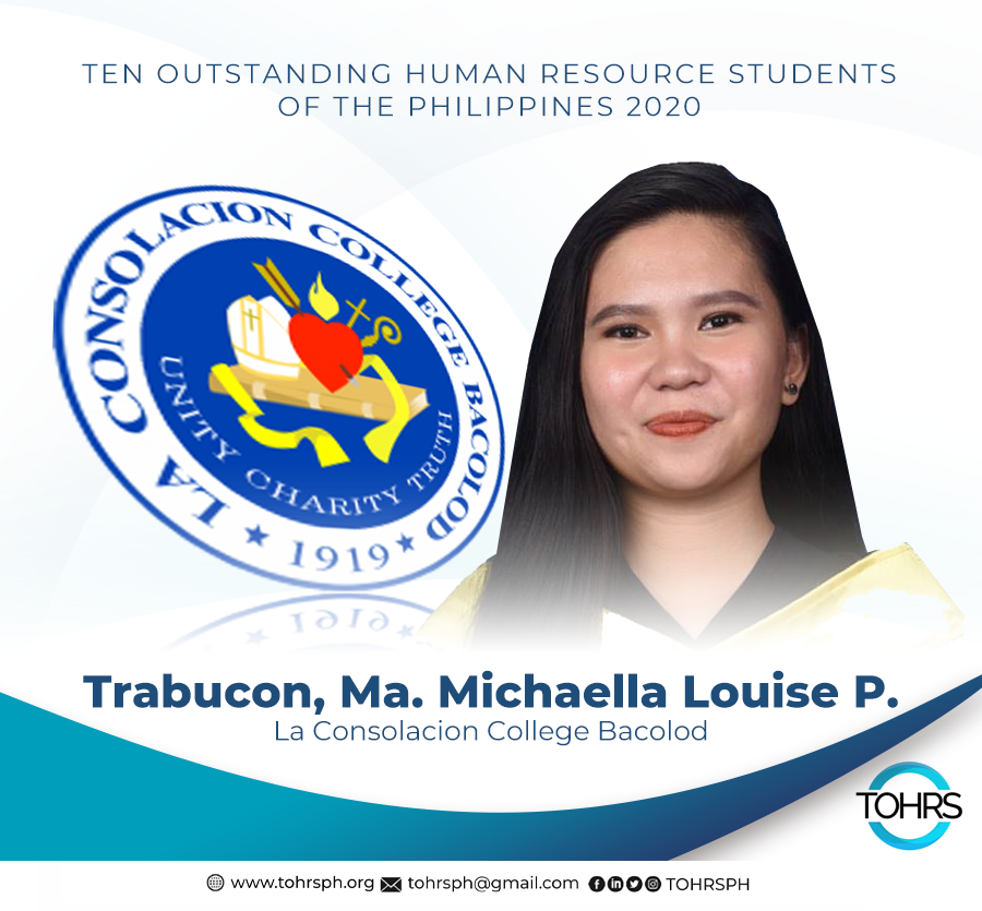 tohrsph's tweet photo. Ma. Michaella Louise Postrero Trabucon - La Consolacion College Bacolod

#TOHRS2020 #HREAP https://t.co/yVnc4j4Bfi