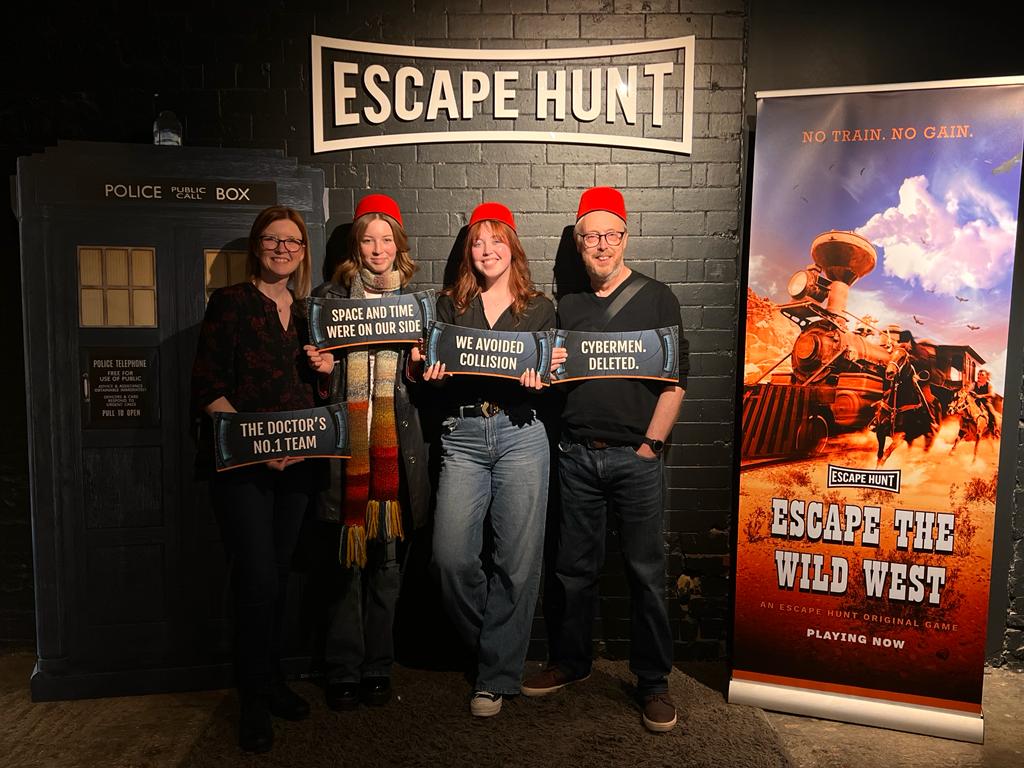 Because we're all geeks, and Doctor Who is Bex's favourite thing... we did Manchester #EscapeHunt #WorldsCollide as a bit of a surprise for her yesterday. Made it out with just 1 min 30 secs before annihilation. Rocking the fez 😂😂😂