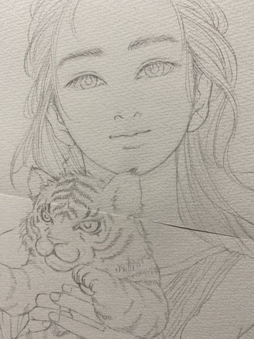 線画こんな感じか…むずいな…時間かかるな… トラをリアルに描くよりもキャラっぽく描きたいが為に試行錯誤。ヒゲは後で描く🥸🐯 #途中絵 #絵 #wip