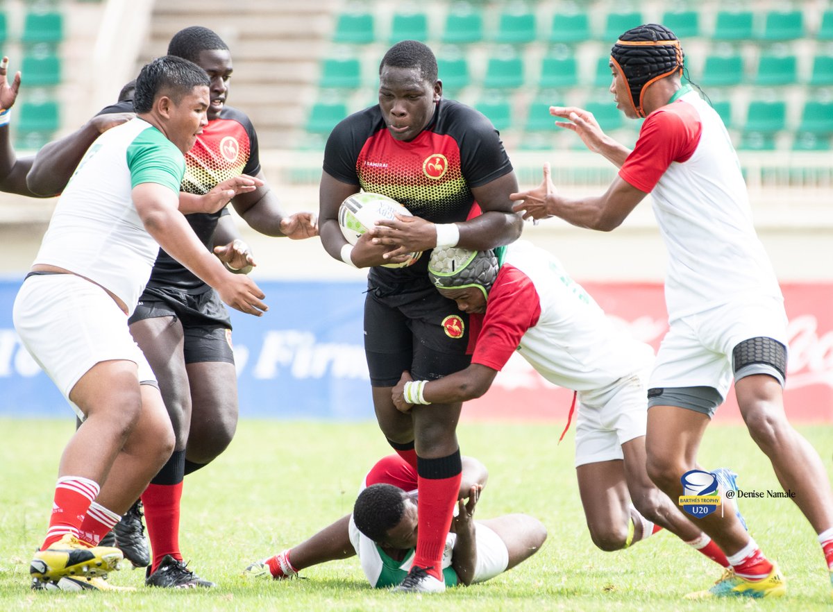 UgandaRugby's tweet photo. WHAT A BATTLE!

The #UgandaRugbyU20 defeat Madagascar 21-17 to finish 7th in the #U20BarthesTrophy played at the Nyayo Stadium. 

Thanks to @OfficialKRU for the warm humpers given to the players.

#UgandaRugby https://t.co/T0U8kktp0t