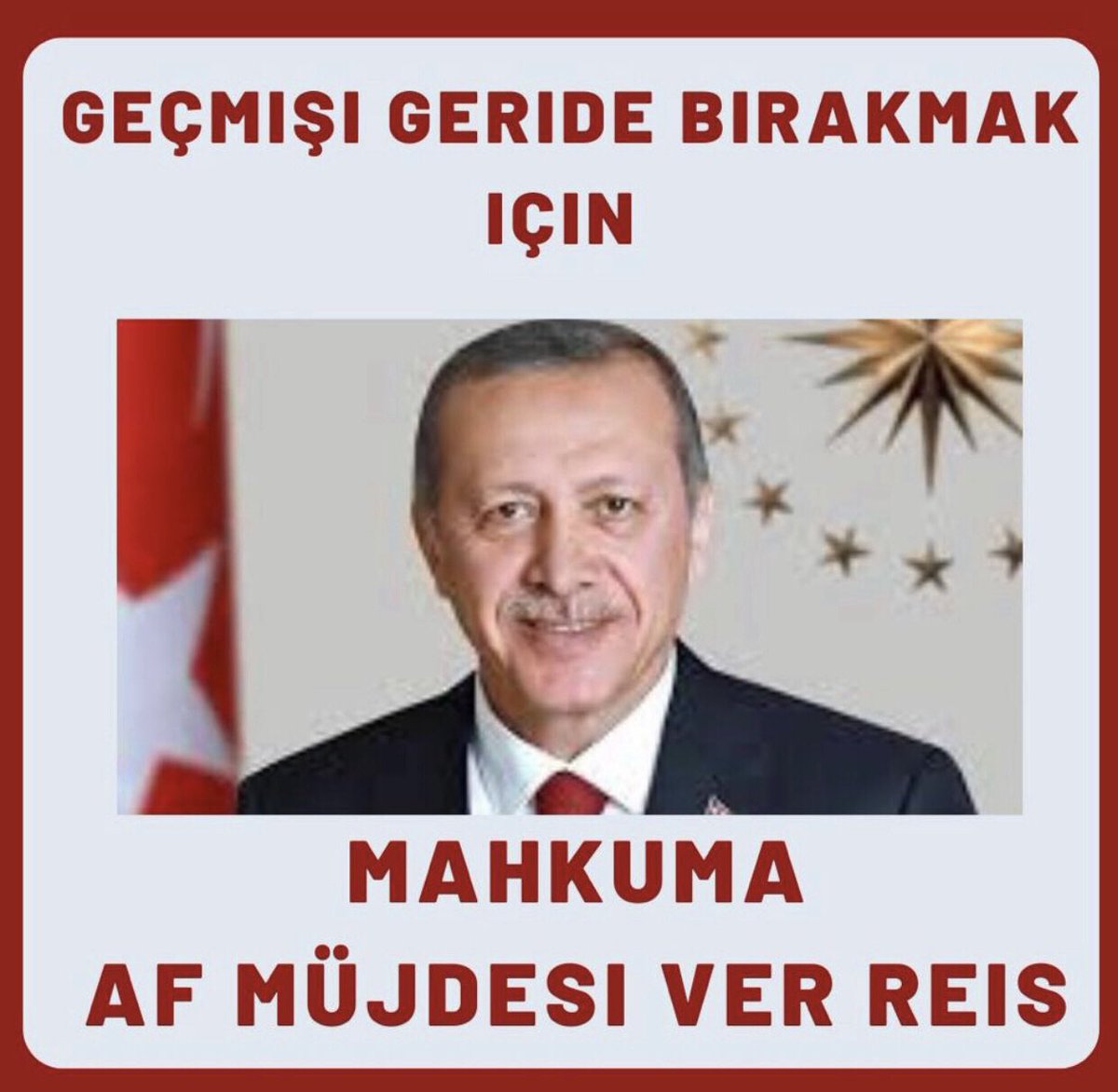 Reis bir Af sana 10 milyon oy kazandıracak terör hariç tüm halkını affet 🙏 

100. Yılımıza Af yakışır Affetmek en çok sana yakışır 🇹🇷🇹🇷🇹🇷

GenelAf TemizSayfa

<a href="/RTErdogan/">Recep Tayyip Erdoğan</a> <a href="/EmineErdogan/">Emine Erdoğan</a> <a href="/bybekirbozdag/">Bekir  Bozdağ</a> 
<a href="/dbdevletbahceli/">Devlet Bahçeli</a> <a href="/YildizFeti/">Feti Yıldız</a> <a href="/Akparti/">AK Parti</a>