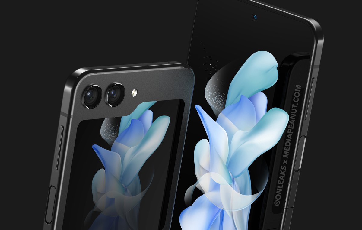 OnLeaks's tweet photo. Good Morning #FutureSquad! Here comes your first and most comprehensive look at the #Samsung #GalaxyZFlip5 (360° video + crispy 5K renders + dimensions)!

On behalf of new Partner @MediaPeanutBlog 👉🏻 https://t.co/1MZ5k32IL0 https://t.co/excySevmYI