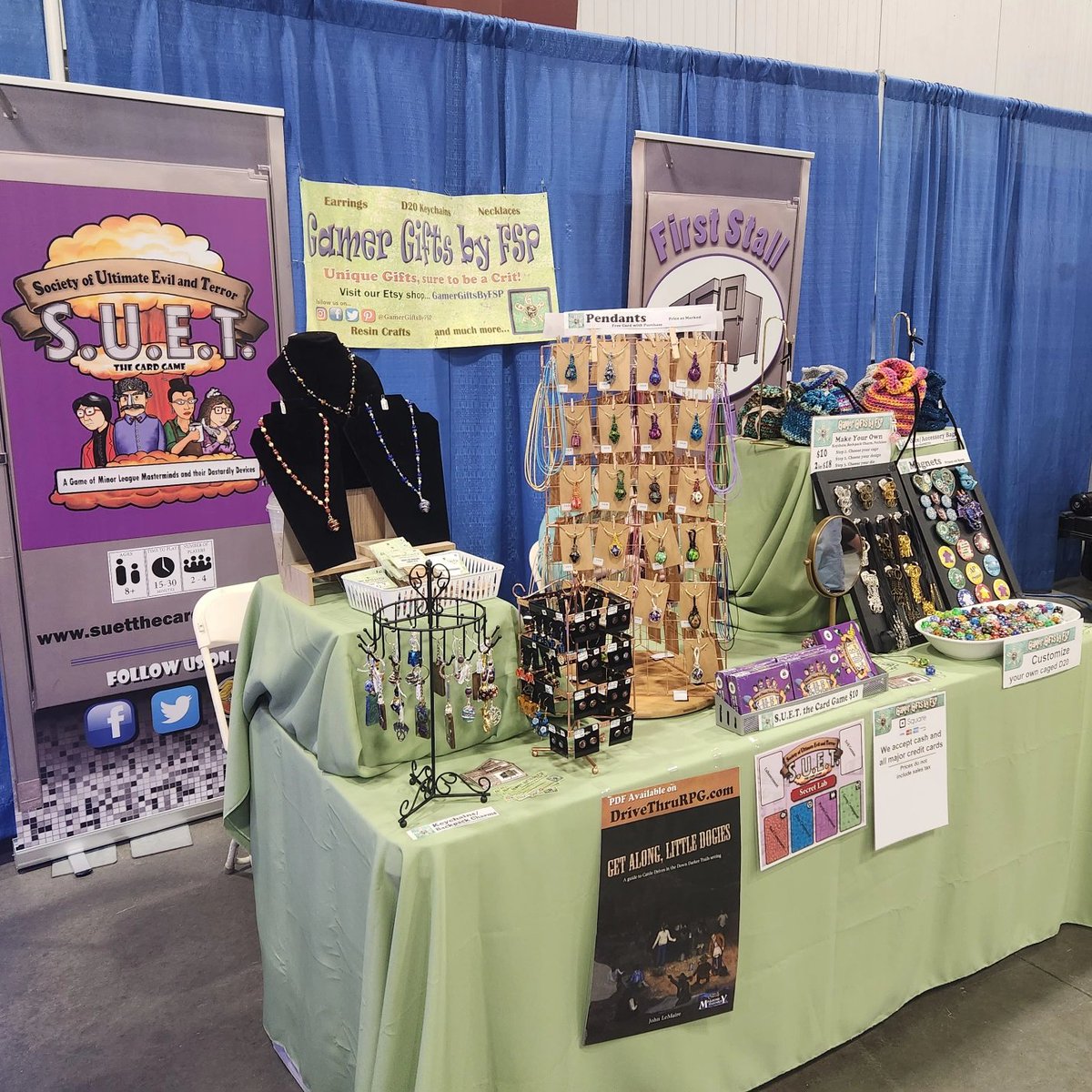 TheFirstStall's tweet photo. Last Day at the Vermont Sci-Fi &amp; Fantasy Expo  in Essex Junction. Stop by the booth today and tell us you saw our post, and you can roll the d20 of good fortune and save up to 20% off your purchase at our @GamerGiftsByFSP Table.  #vtscififantasyexpo #vtgamer #gamergiftsbyfsp https://t.co/TxQaB6Jgpi