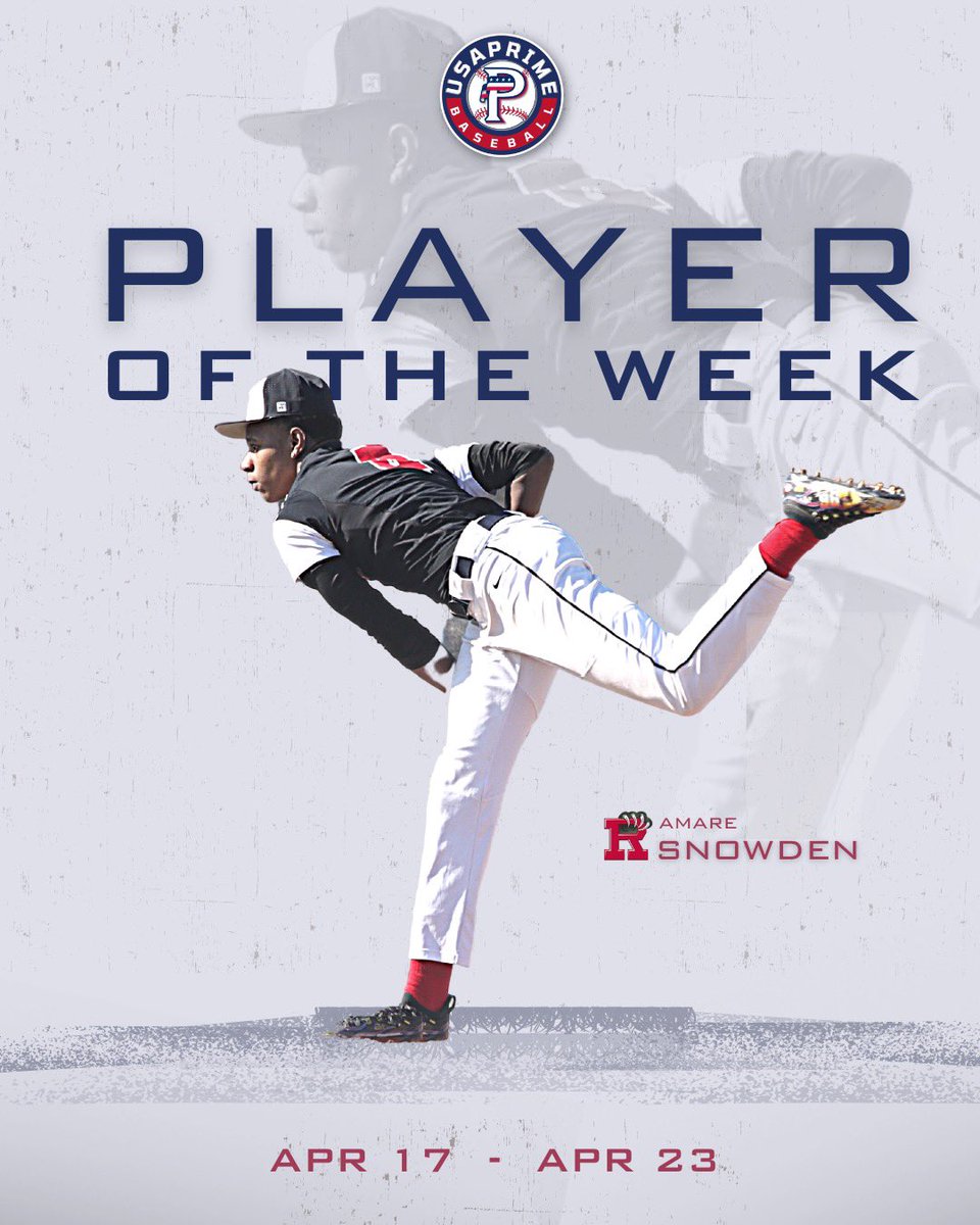 USAPrimeMI's tweet photo. π HS PLAYER OF THE WEEK π
β23 LHP Amare Snowden
Left handed pitcher out of Roseville HS
Up to 93 on the mound this year β½οΈ
22 IP
54 K
2 BB
8 H
0.95 ERA
.108 BAA
Includes a 7 IN 0 H 18 K outing during the week π #PrimeOnTop #PrimeRecruits https://t.co/QdjM267POX