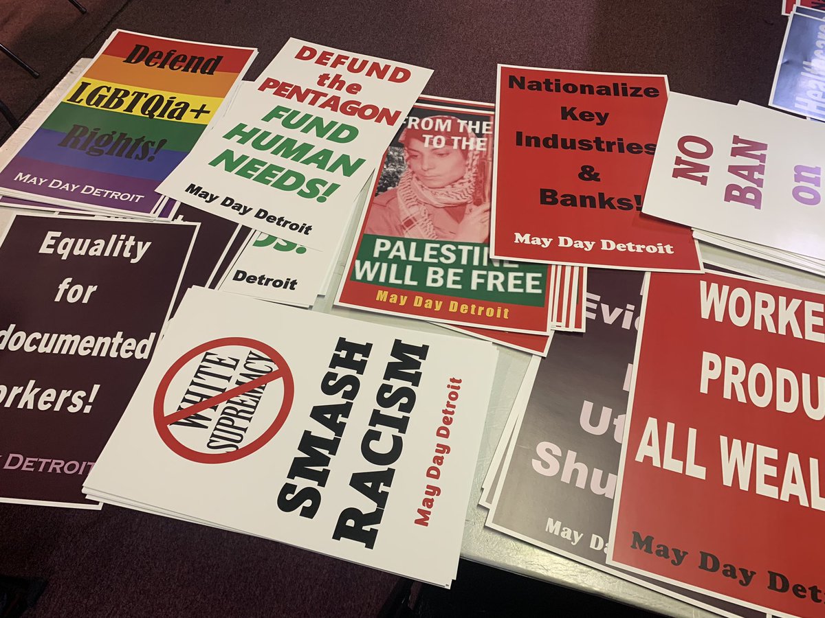 CPUSAMichigan's tweet photo. All out for May Day tomorrow!

Members of our district will be joining a coalition in #Detroit at Clark Park 5:00pm 

A member of our Detroit Club CPUSA &amp; Teamsters Local 243 will be speaking on their upcoming contract negotiations with UPS, new leadership at UAW, and DUEL! https://t.co/3edjUVlByK