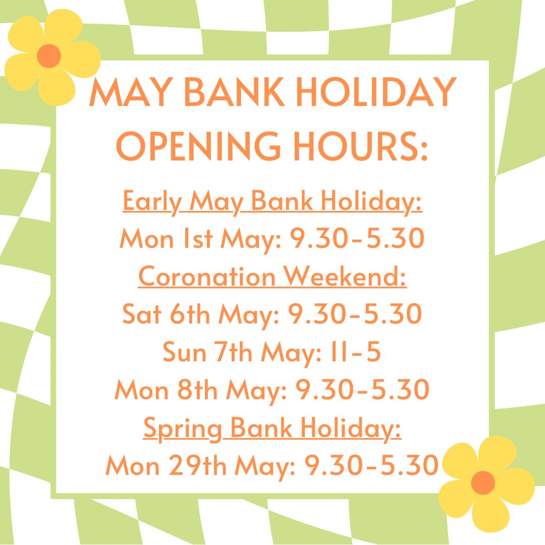 Our opening hours across all the bank holidays in May! 🌷

We are open normal hours so pop in to get your bank holiday reading!