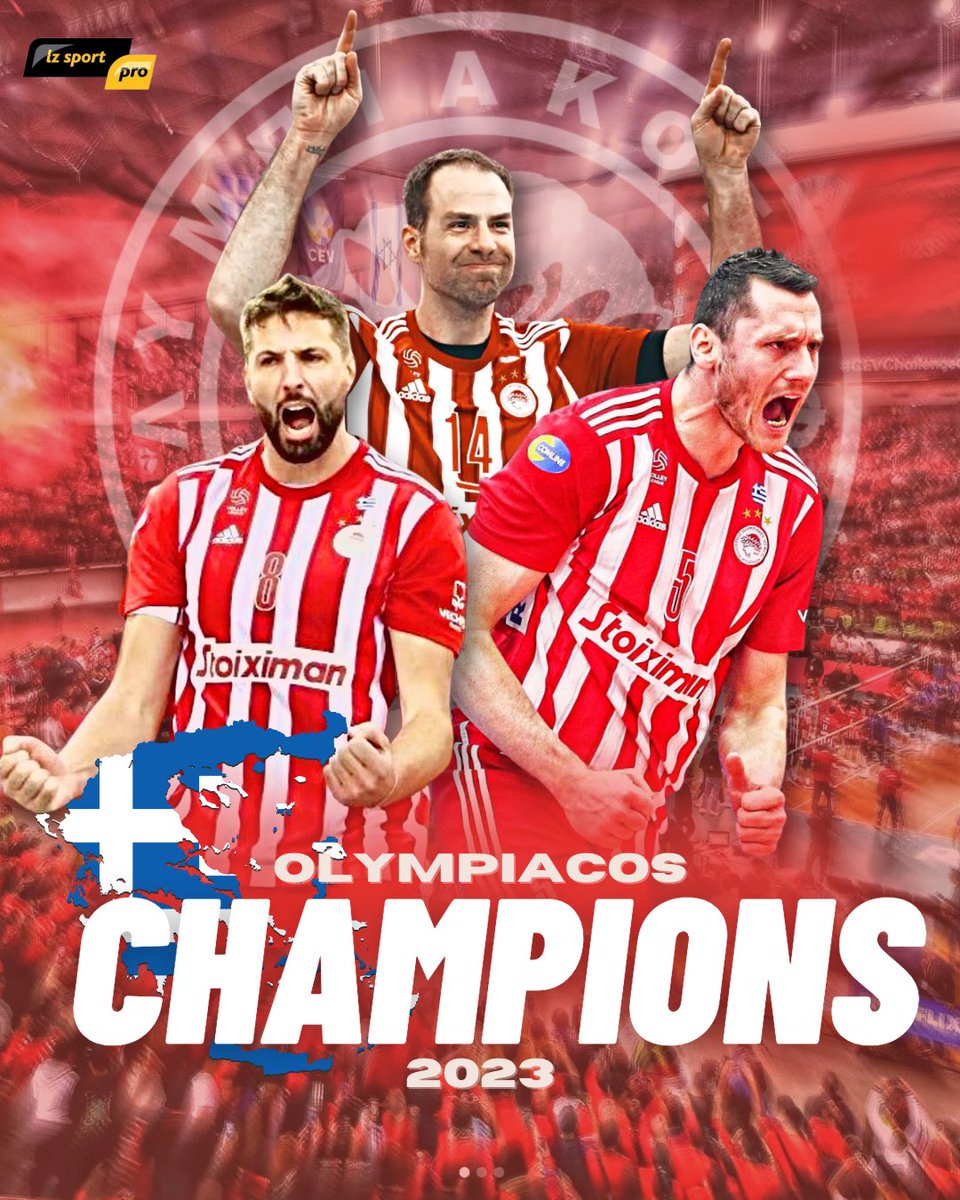 Lzsportproteam's tweet photo. @olympiacossfp is the Champion of Greece, after defeating @acpaok in the final series. Second title this season: CEV Challenge Cup and Champion of Greece. 
Congratulations to @dragantravicaofficial 🇮🇹, @gustavao08 🇧🇷 and @toncekstern 🇸🇮

#lzsportteam  #olympiacos #champion https://t.co/tSMTQIdwwA