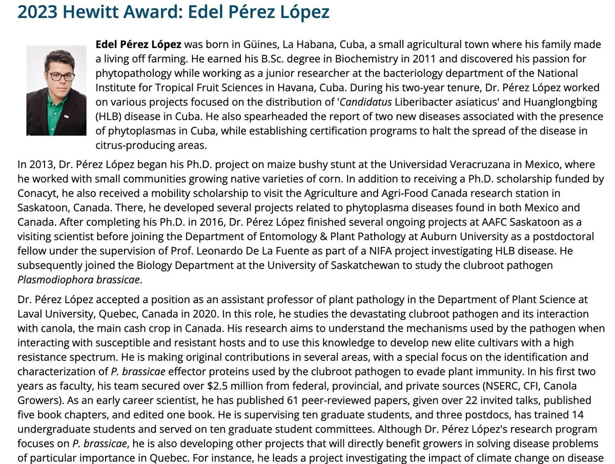 News is out! I am the 2023 recipient of the William Boright Hewitt and Maybelle Ellen Ball Hewitt Award​ from the American Phytopathological Society -<a href="/plantdisease/">The American Phytopathological Society</a> ! 

This award recognizes a scientist within seven​ years of receiving a PhD who has made an outstanding and