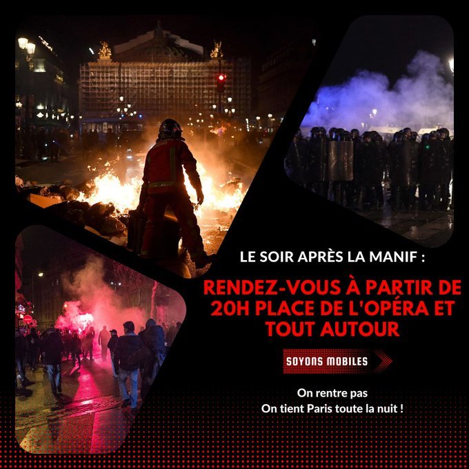 AlertesInfos's tweet photo. 🚨🇫🇷ALERTE INFO - Des manifestants se donnent rendez-vous demain à 20h pour "tenir la rue toute la nuit" sur la Place de l'Opéra à #Paris. https://t.co/K958qMk5dD