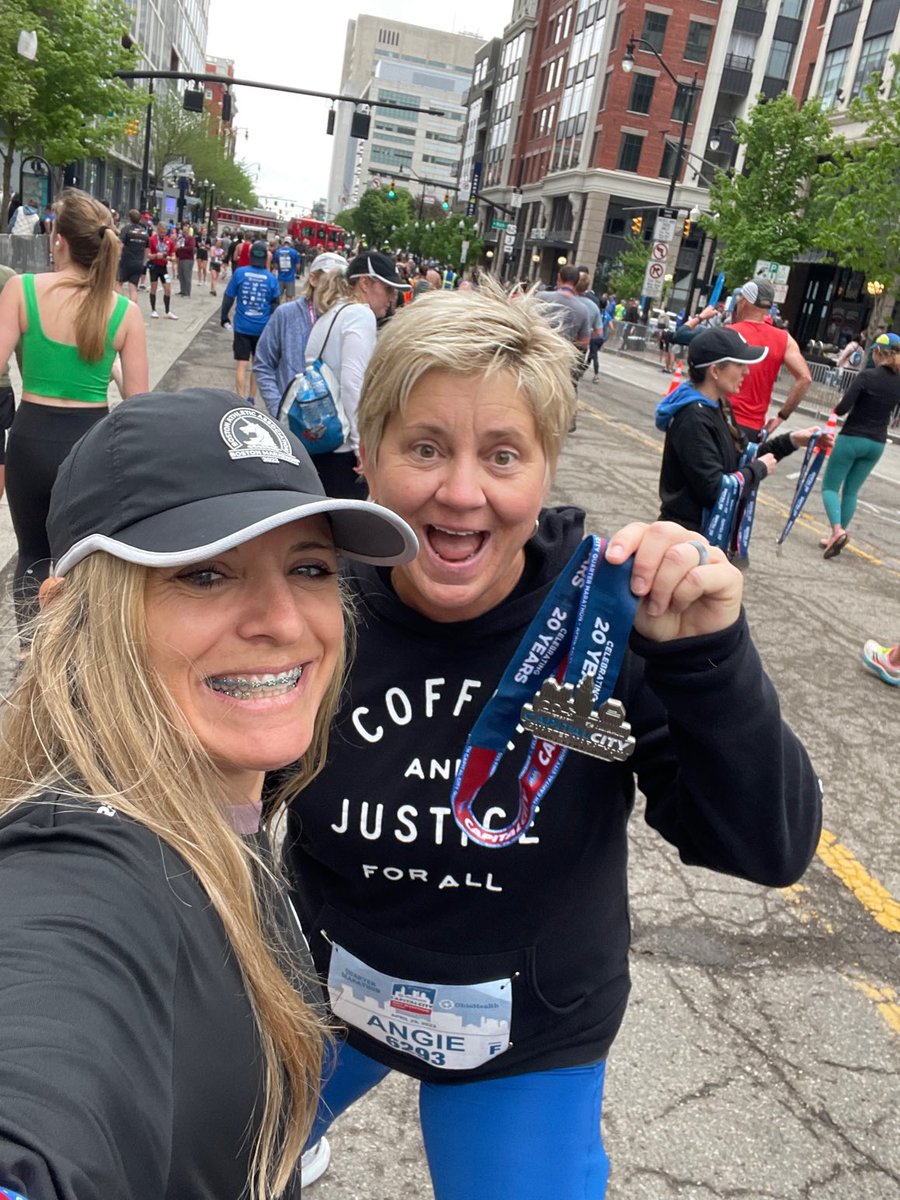 aadrean's tweet photo. I'll never be able to run like @TracyKeyes but I made it! Great to see you and grateful to have you present the medal to me! ππͺπ½π @wcsdistrict @CapCityMarathon #capcityhalf #itsworthit https://t.co/Emek6vbGI3