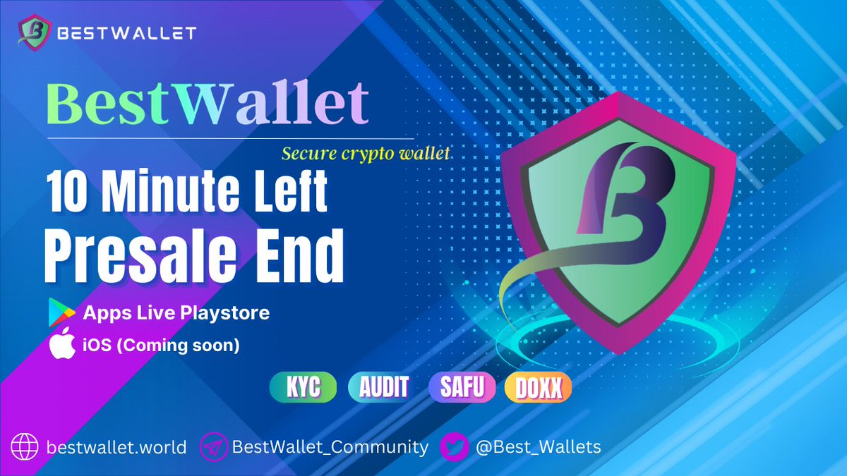 Best_Wallets's tweet image. 🆘Last 10 Minutes Left To End Presale🆘

🎉🚀 BestWallet presale softcap already reached! 🚀🎉

☄️🚀Audit
☄️🚀KYC  
☄️🚀SAFU 
☄️🚀Doxx

😊Pinksale link : pinksale.finance/launchpad/0xBB…

💎Softcap 100 BNB / Hardcap 400 BNB

114.39 BNB filled🚀🚀