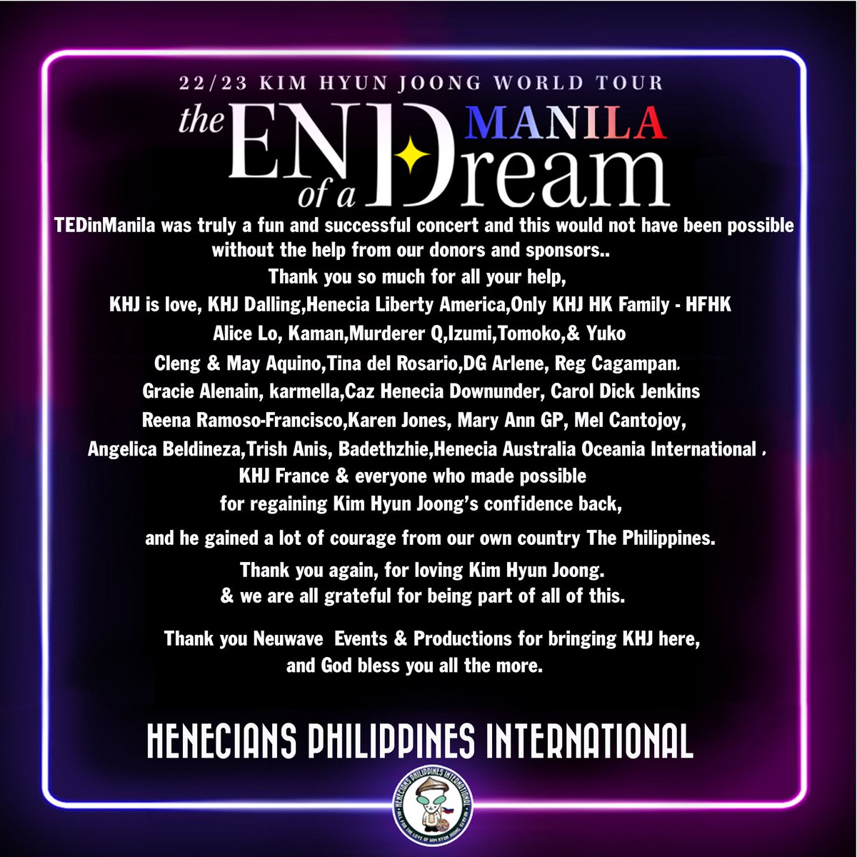 Thank you so much for all your kindness.

From: Henecians Philippines International