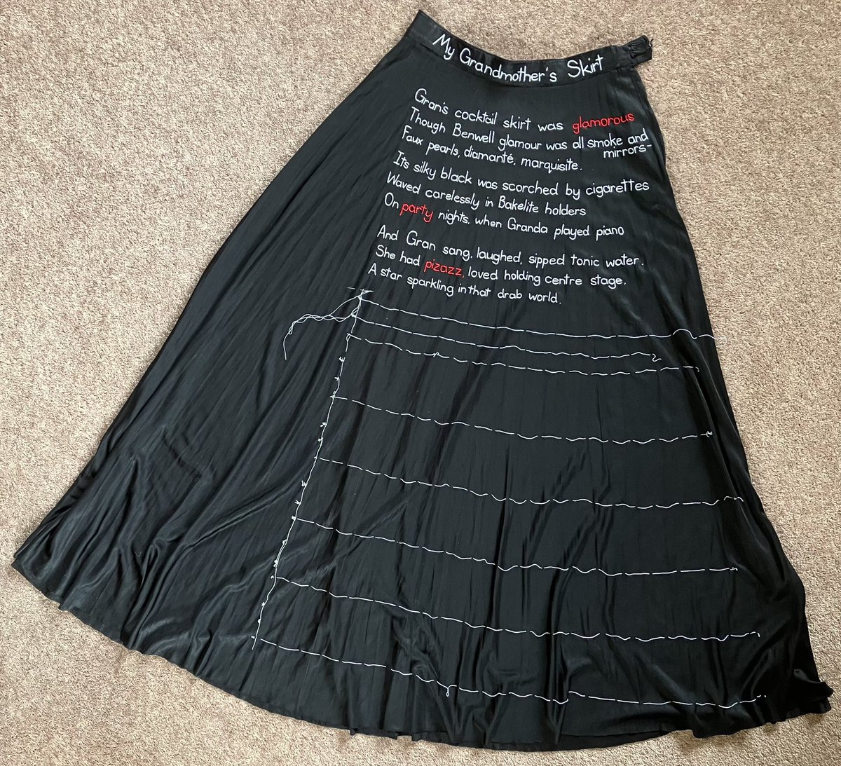 With the third stanza stitched, I’m now a third of the way to embroidering my poem on my Gran’s old skirt. 52/100 #100daysofstitchinggransskirt #the100dayproject