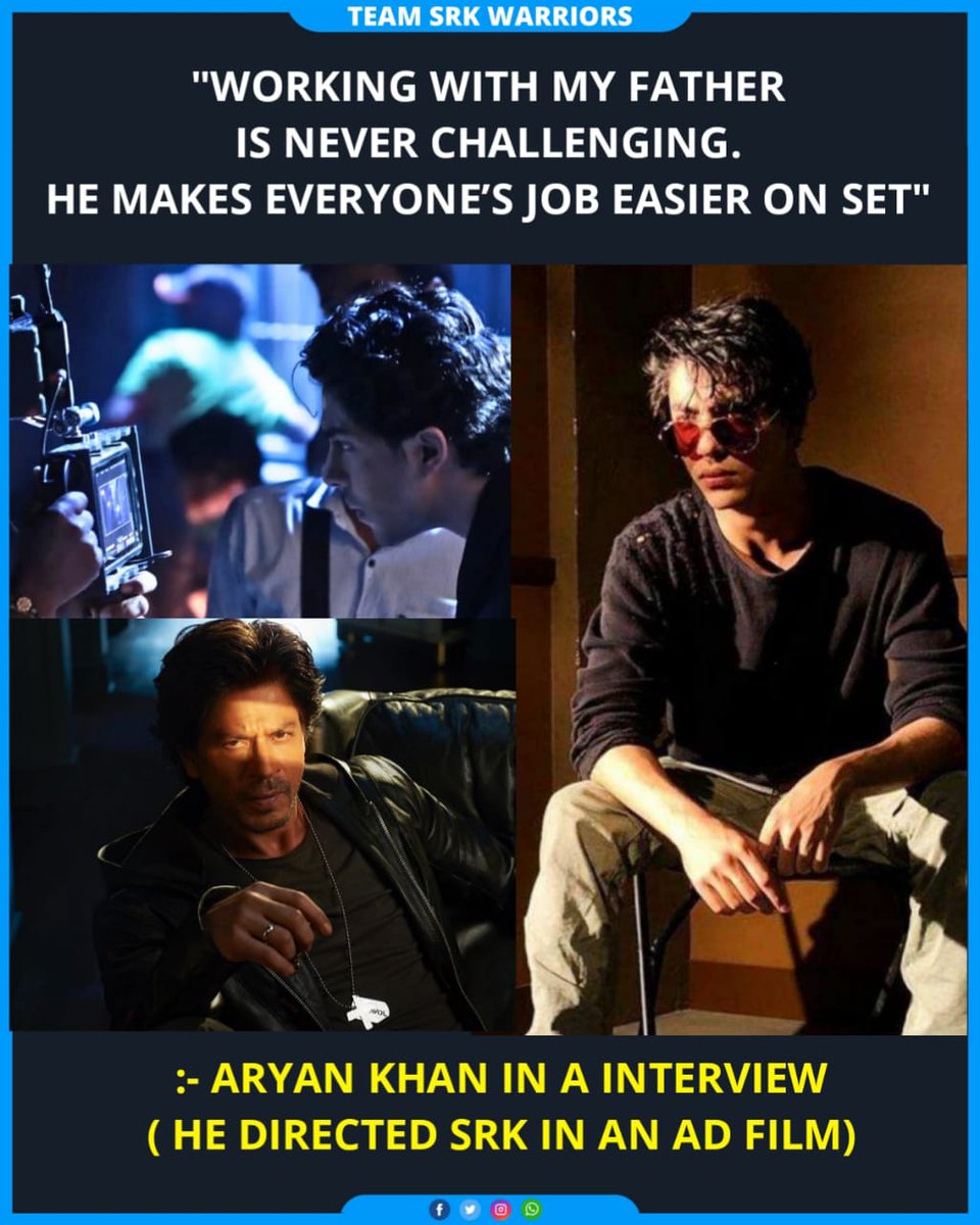 TeamSRKWarriors's tweet image. "Working with my father is never challenging. He makes everyone's job easier on set"

: #AryanKhan in an interview (He directed #ShahRukhKhan in an ad film)

First drop in few mins, 7:30pm on Dyavolx.com 🔥

#DyavolX