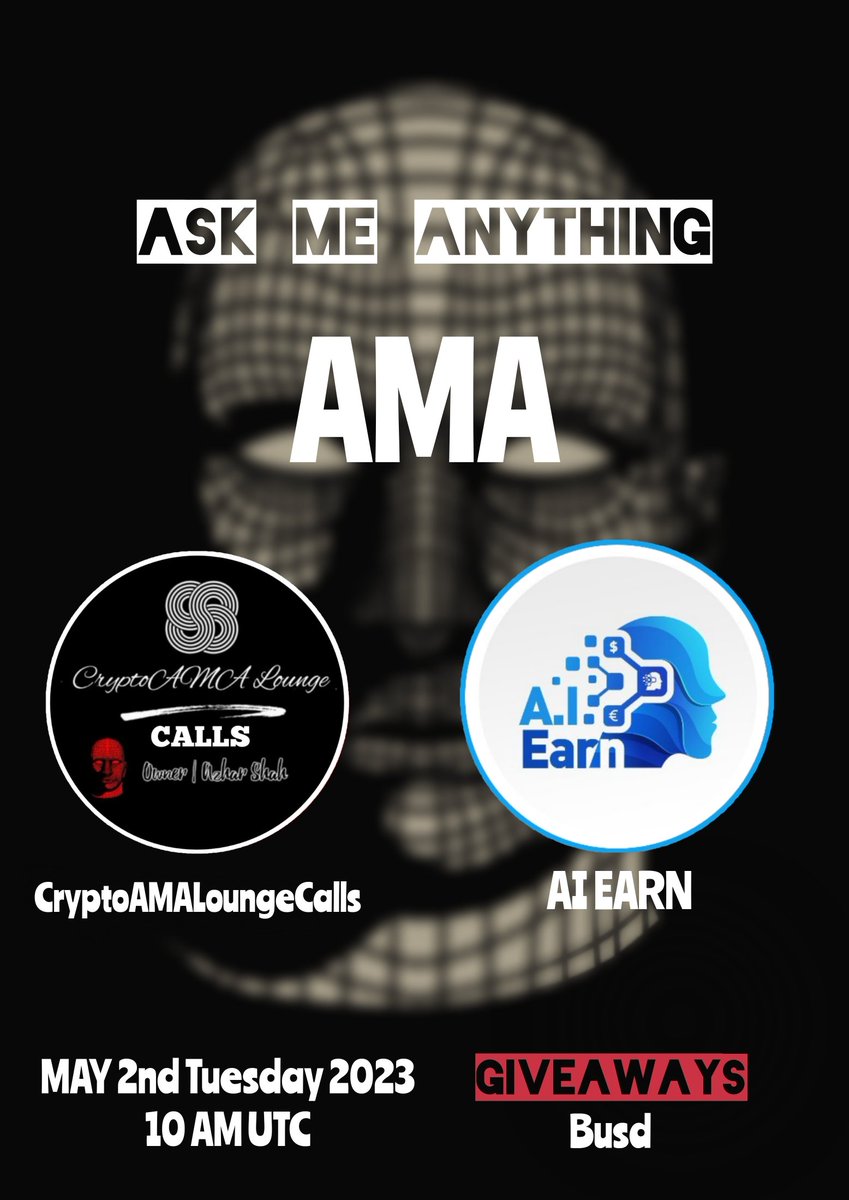 ama_lounge's tweet photo. AMA ANNOUNCEMENT with AI EARN🎙

➡️ Link to join the AMA:
https://t.co/VFVBpnlXmd

➡️ Join AI EARN TELEGRAM :
https://t.co/t90w57Vxg7

To enter In Giveaways: 
✅ Join AMA
✅ Follow: @ama_lounge and @AI__Earn
✅ Like, comment and retweet this post 

#AMA #BSC #Crypto #TFL https://t.co/kX6J15lAL2