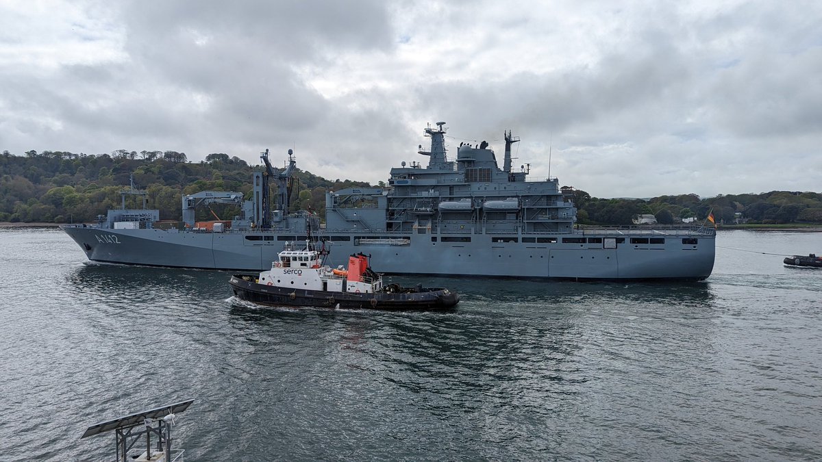 AllanWarships's tweet photo. Outbound from @HMNBDevonport to Anchor 23 ready to begin #GOST tomorrow is FGS Frankfurt am Main #A1412 Good luck Team!!! @deu_flotilla2 @NavyLookout @WarshipCam #DevilsPoint https://t.co/SpooxbiWKi