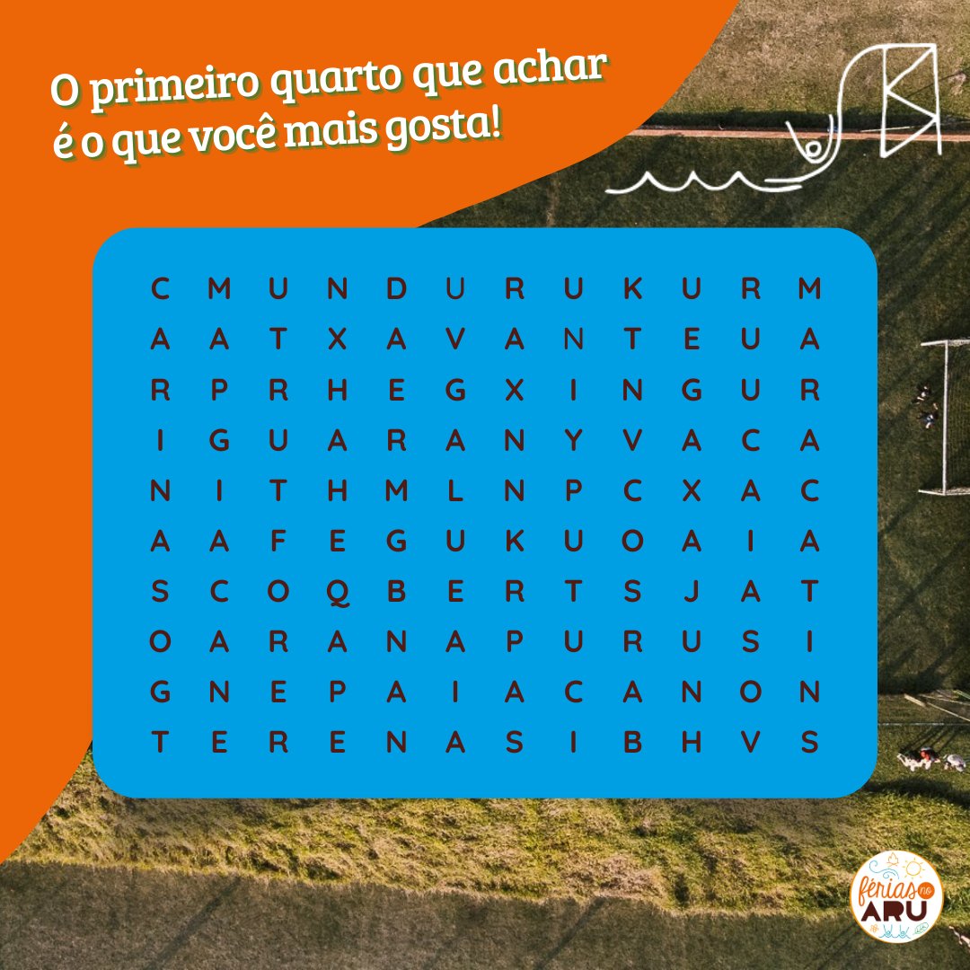 vemproaruana's tweet photo. Todo mundo tem um quarto preferido do Aru, mas quero ver você encontrar o seu no caça-palavras. ❤

Qual você achou primeiro? Não vale me enganar. 😂

#feriasnoaru #acampamentoaruanã #acampamento #arulovers #temporada #temporadadeférias #férias #fériasparacrianças #vemproaruana https://t.co/TFxVTLaKJ2