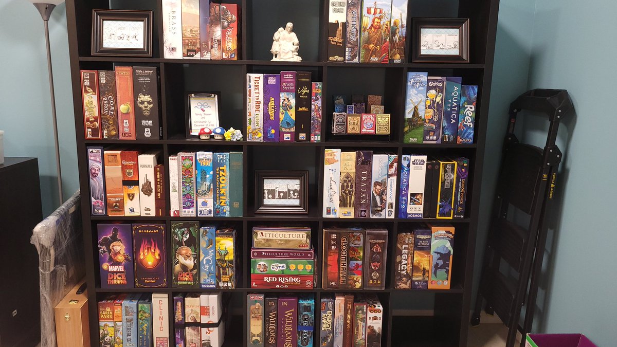 DiceTowerChris's tweet photo. Settling in after moving is always a pain, but we've got enough of the house in order we could focus on the game collection. First time buying a kallax. We got one larger than our collection to allow room for decor. Our goal is to keep it that way. Small games on a separate shelf https://t.co/TgYdEoNuuI