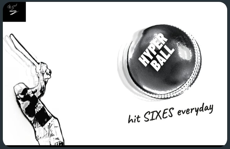 Product name: Hyper Ball Product type: Cricket Ball Colour: Red or White Tagline: hit SIXES everyday Logo: Hyper_Creation Hyper Ball provides you with an basic idea for creating a poster or an image ad for your product related to Cricket ball. #Hyper_Creation