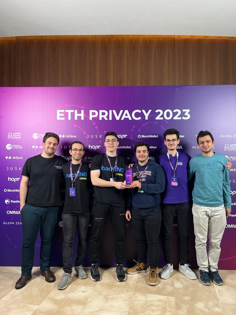 bogazicichain's tweet photo. Proud to say that we won @omnia_protocol track at the #ETHPrivacy Hackathon! 🔥 @LeadingPrivacy 

Congrats to the #BUchain team for their #BUROmnia project, hacking during the weekend, and representing our university club in the first #privacy #hackathon in Turkiye! 👏🏻 https://t.co/j1inR8gi8P