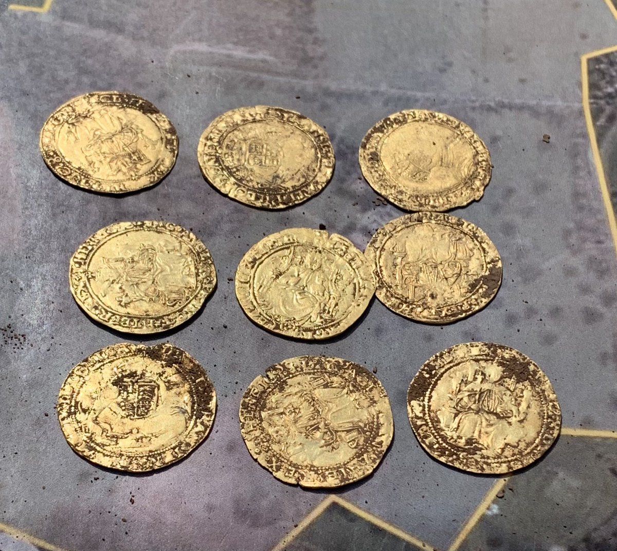 andy_denny's tweet photo. I don’t like to post find’s that are not mine but this is special,I was out on a dig yesterday,a bloke found 9 Edward VI gold hammered Nobles,his first hammed coin find.Spectacular 😲 https://t.co/sBgoqk5fhP