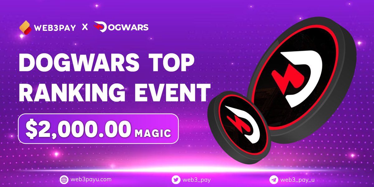 web3_pay's tweet photo. 🏆 Dogwars Top Ranking Event on https://t.co/bC0ZfmAJ0W🐾 💰

🎉 https://t.co/bC0ZfmAJ0W is excited to announce the Dogwars Top Ranking event.

Quest Link: https://t.co/gYL7B6O1uS

Reward:
The top 20 users with the highest points win a share of $2,000 in Magic tokens. https://t.co/4LudGuxgAX