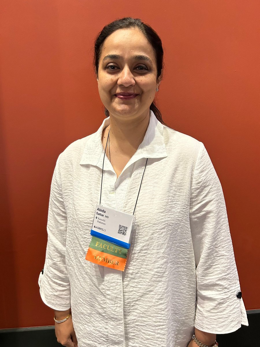 Congratulations to Abida Sattar, MD, of Aga Khan University, Karachi, Sindh, Pakistan, recipient of the Scientific Impact Award. #ASBRS23