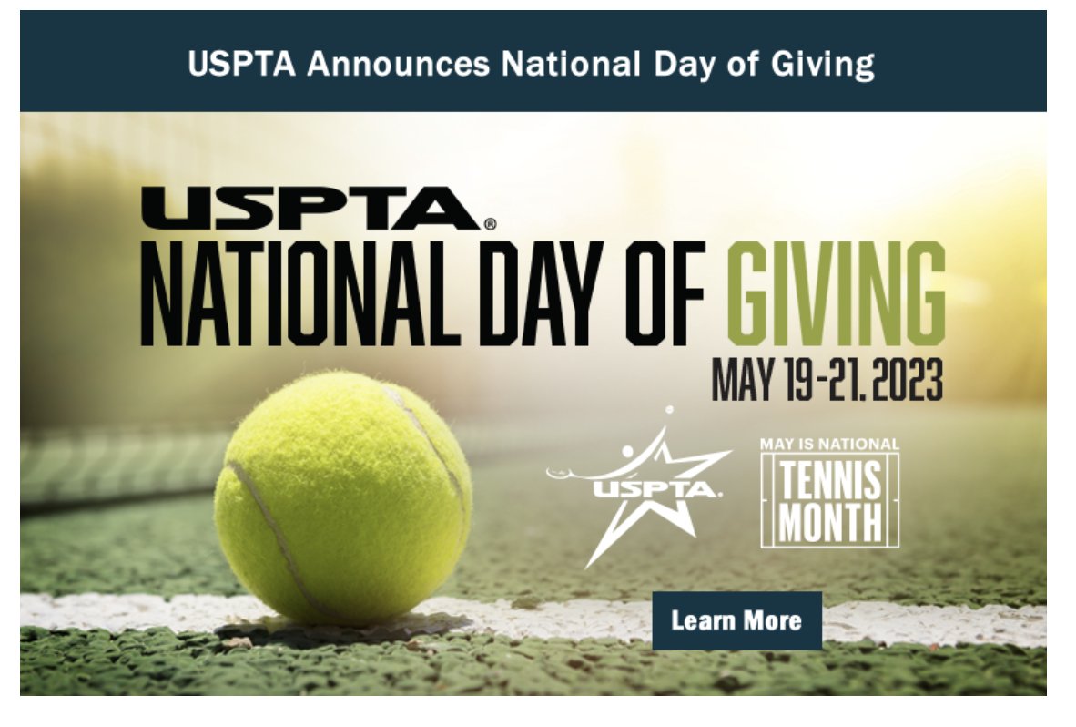 National Day of Giving is coming @USPTA_Tennis If you are able to donate, please consider doing so.  Whether it is $1, $5, or more, any little bit can help.