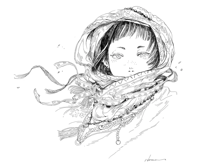 性癖を詰め込んで、細いペンで描いてみた。お気に入り。 #illustration