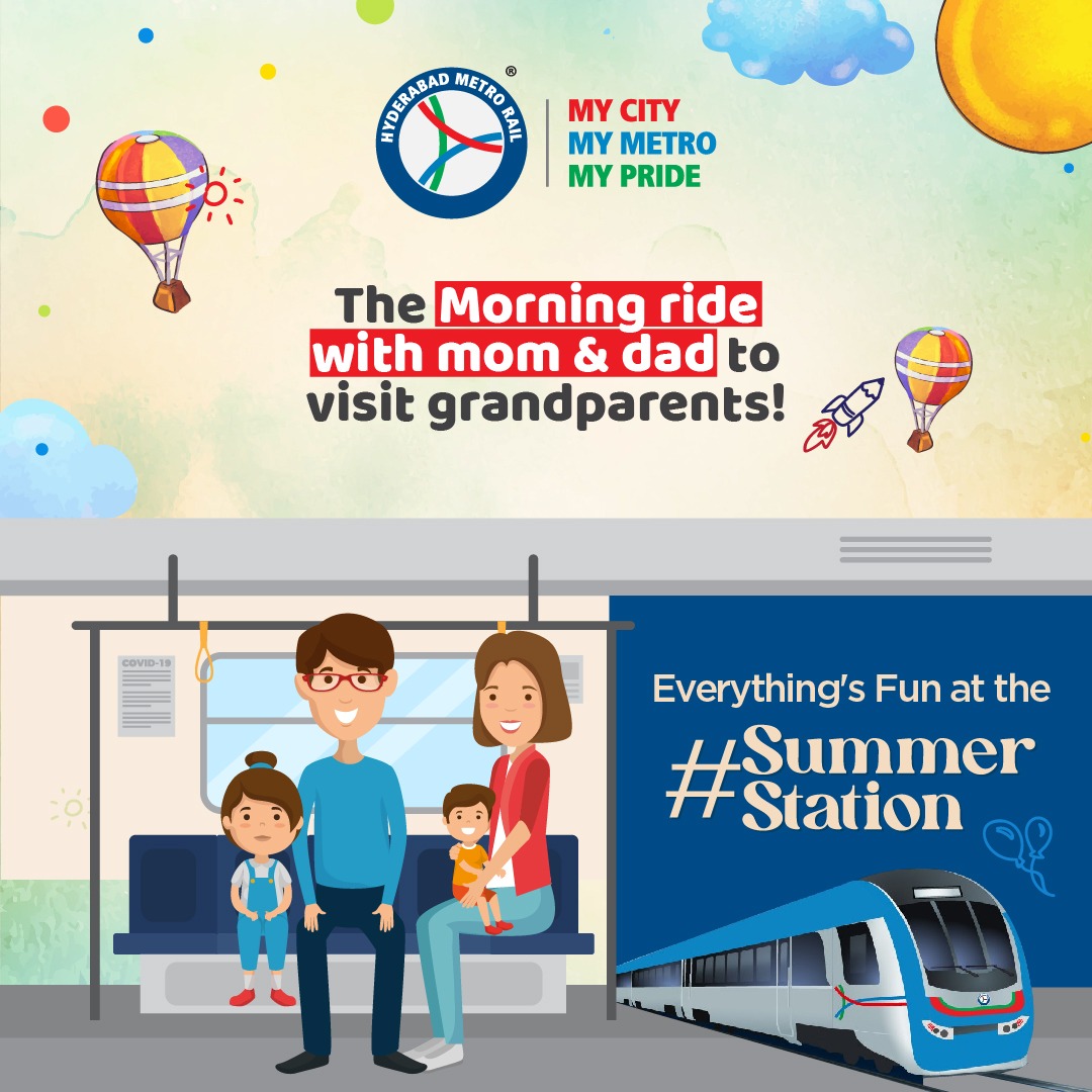 ltmhyd's tweet photo. The gifts, the food, the pampering, any destination cannot be better than Grandparents’ home, Metro makes the journey a little special too!
#hyderabadmetro #metroride #summerstation #metroride #grandparentshome #morningride #metromemories #MetroFun #summerholidays #summervacation https://t.co/3DhBiRpISv