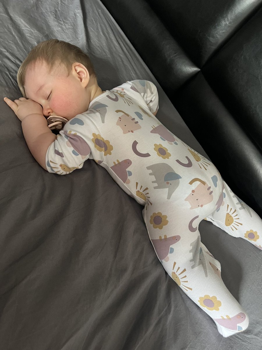 notofthisera's tweet photo. I literally walked away for 30 seconds to get her clothes and she sparked out! Wish I could fall asleep like that! #Granddaughter 💕 https://t.co/Z7ek7ZTnXK