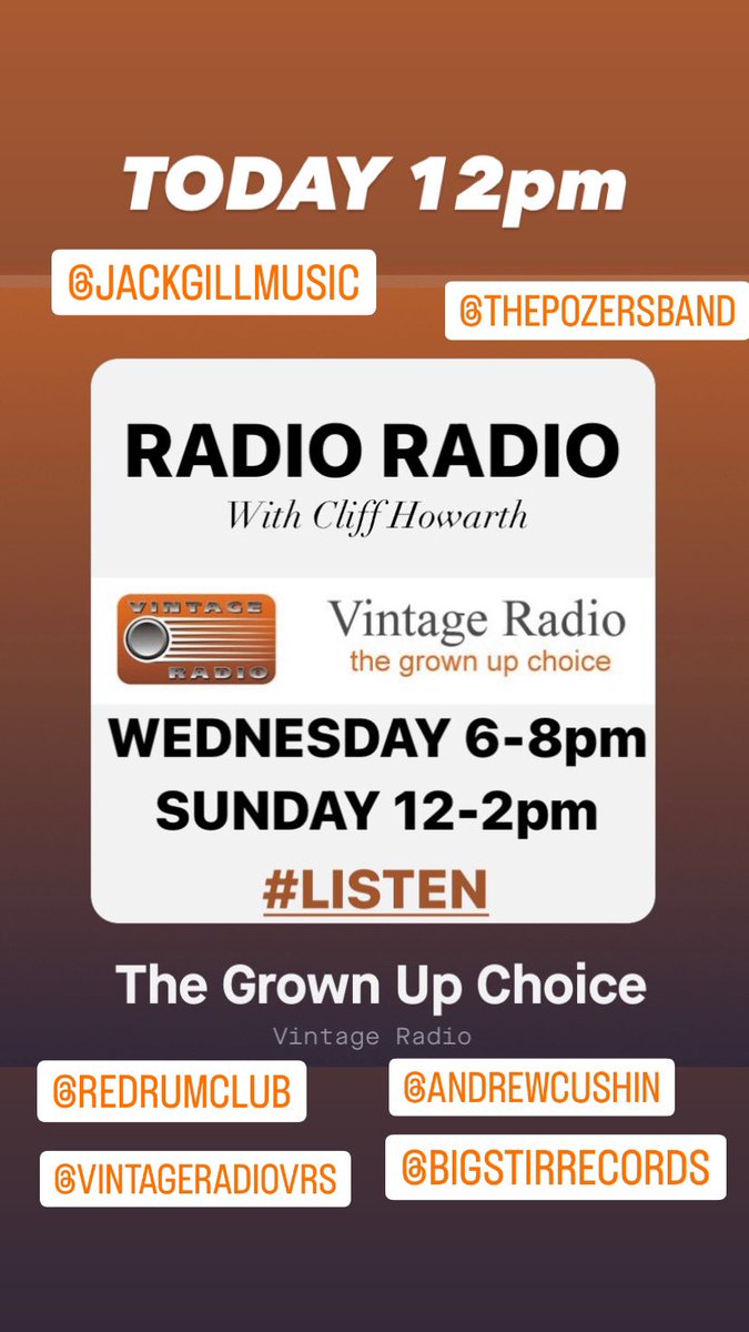 radioradio_show's tweet photo. New show 12-1pm today includes @thepozers  @JackGillMusic2  @RedRumClub  @AndrewCushin https://t.co/bt81EHLq9Z