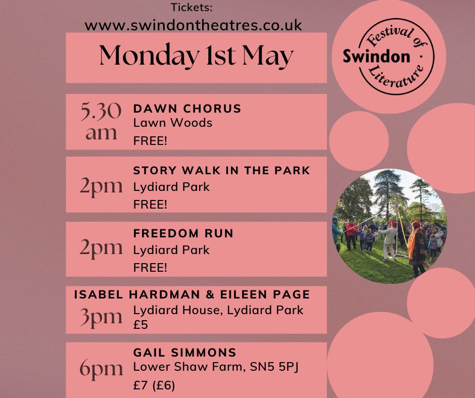 Swindon Festival of Literature presents... (@swindonlitfest) on Twitter photo The 30th @swindonliteraturefestival kicks off at 5.30am TOMORROW!
Then to <a href="/lydiardpark/">Lydiard Park</a> w/ <a href="/catweatherill/">Cat Weatherill</a> <a href="/lydiardparkrun/">Lydiard parkrun</a> <a href="/7fieldsparkrun/">Seven Fields parkrun</a> <a href="/isabelhardman/">Isabel Hardman</a> & @cumbriapr
Finally <a href="/lowershawfarm/">Lower Shaw Farm</a> w/ @traelscribeUK
Tickets available online or OTD.
#SwindonLitFest2023 The 30th @swindonliteraturefestival kicks off at 5.30am TOMORROW!
Then to <a href="/lydiardpark/">Lydiard Park</a> w/ <a href="/catweatherill/">Cat Weatherill</a> <a href="/lydiardparkrun/">Lydiard parkrun</a> <a href="/7fieldsparkrun/">Seven Fields parkrun</a> <a href="/isabelhardman/">Isabel Hardman</a> & @cumbriapr
Finally <a href="/lowershawfarm/">Lower Shaw Farm</a> w/ @traelscribeUK
Tickets available online or OTD.
#SwindonLitFest2023