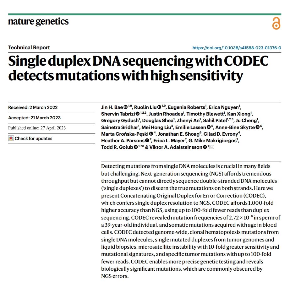 Info_Rares's tweet image. 🧬New method called #CODEC (Concatenating Original Duplex for Error Correction), distinguishes between sequencing-induced errors and mutations underlying #rarediseases at low cost.
Just published at @NatureGenet
nature.com/articles/s4158…