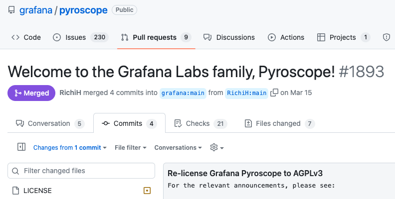 horovits's tweet photo. Title: "Welcome to the Grafana Labs family, Pyroscope!"
Details: "Re-license Grafana Pyroscope to AGPLv3"
another Apache2 #foss going #copyleft
As I say: Is vendor owned #opensource an oxymoron?
https://t.co/l71NcPmaKe
#grafana @PyroscopeIO #continuousprofiling #relicensing https://t.co/ekvuMzlm6c