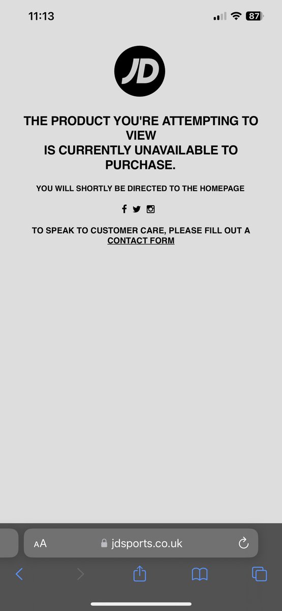 nikki24_w's tweet photo. @JDSports is your website down? https://t.co/5gyTKNoGqi