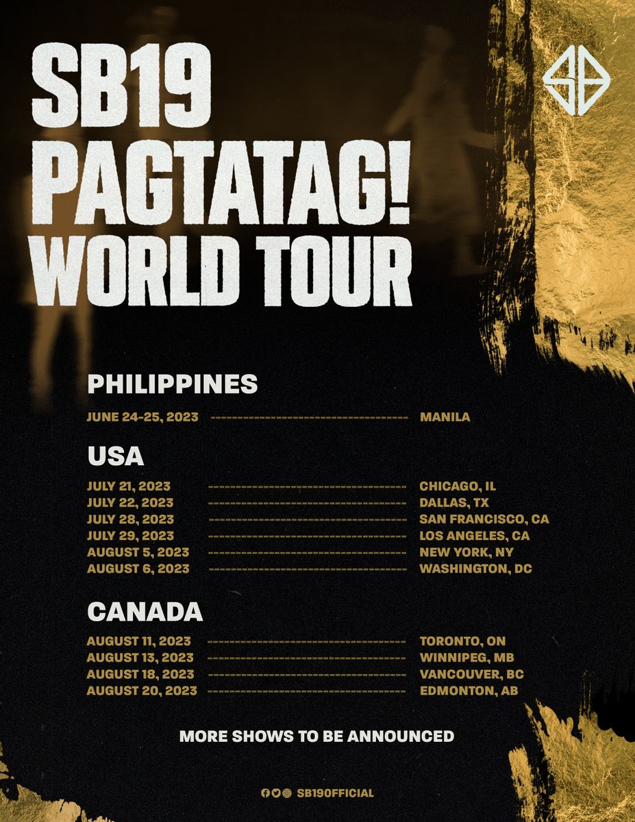 ⚠️ Catch SB19 on their PAGTATAG! World Tour.
More details soon.

#SB19 #PAGTATAG #SB19PAGTATAG #PAGTATAGWorldTour