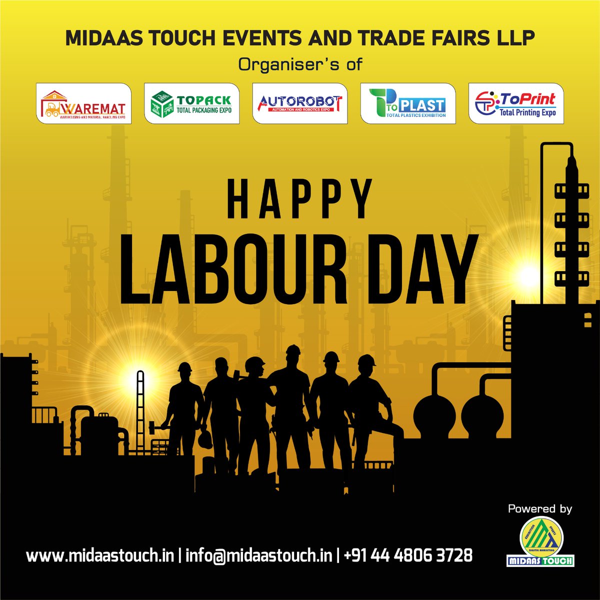 warematexpo's tweet photo. #happylabourday #mayday #May1st
Happy Labour Day!
▫️
MIDAAS TOUCH EVNETS AND TRADE FAIRS LLP
Organizers' of
#WAREMAT #TOPACK #AUTOROBOT #TOPLAST #TOPRINT
🗓️ August 4-6, 2023
📍CODISSIA, Coimbatore
https://t.co/t6TFqqqhJ7
▫️
#May2023 #Labour #labourday #labourday2023 #HappyMayDay https://t.co/lI1STzJder