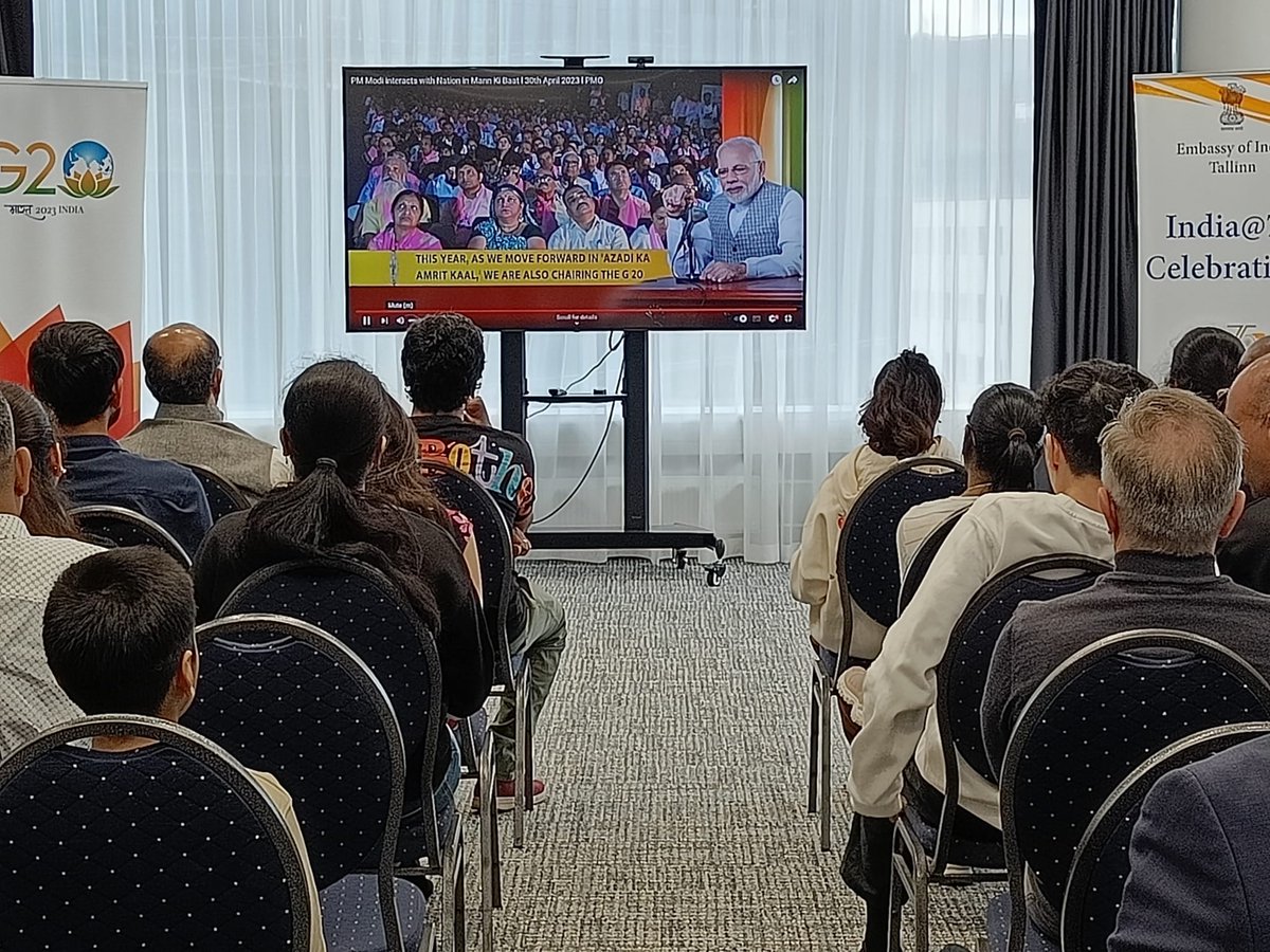 IndiainTallinn's tweet photo. The Embassy of India in Tallinn organised the live telecast of 100th Episode of PM's Man Ki Baat on 30 April, 2023 at the Embassy premises wherein members of the Indian diaspora collectively participated.
@meaindia1 
@InDiplomacy https://t.co/DkYkOaKH6x