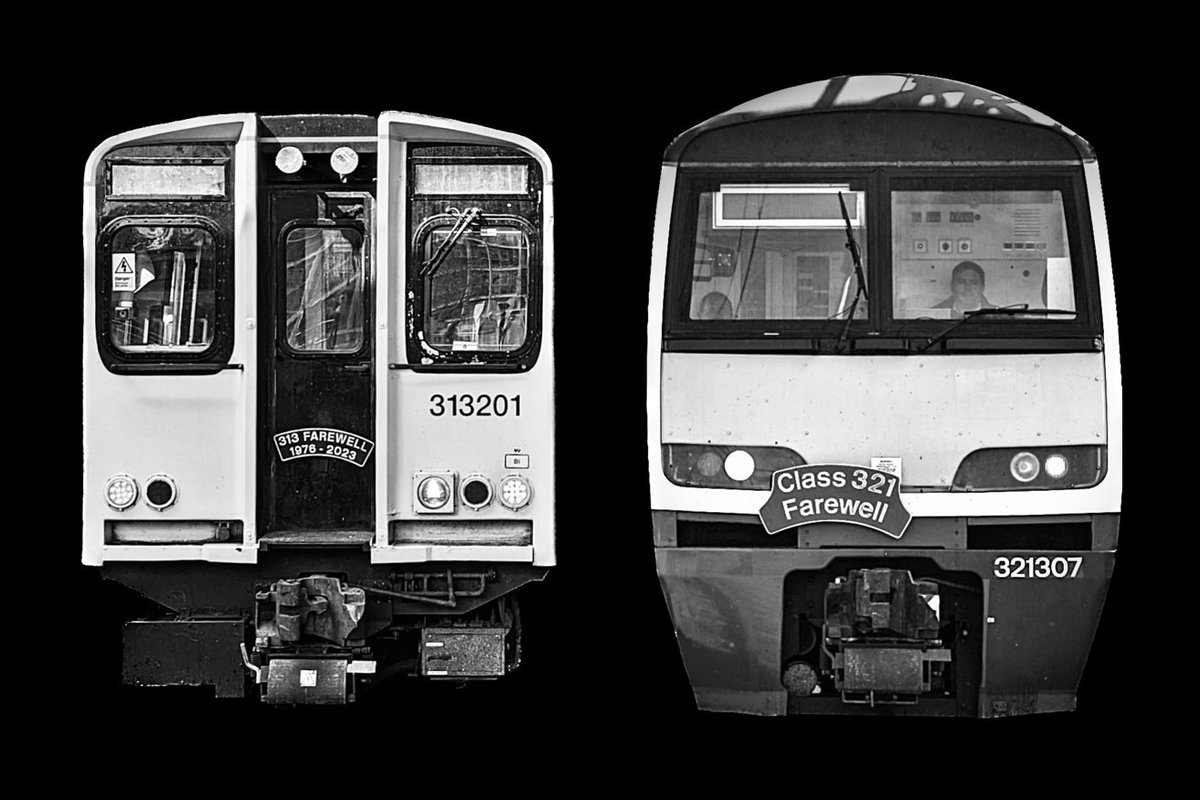 A <a href="/RailwaySymmetry/">Railway Symmetry</a> special for the @NSE_RailSociety.

‘Same day final tours’ symmetry.

Farewell old friends.

Original images credit: @Yawwie47 and <a href="/1936matt/">Matthew Mallett.</a> 

#RailwaySymmetry #Symmetry #Class313 #Class313Farewell #Class321 #Class321Farewell #BranchLineSociety #NetworkSouthEast