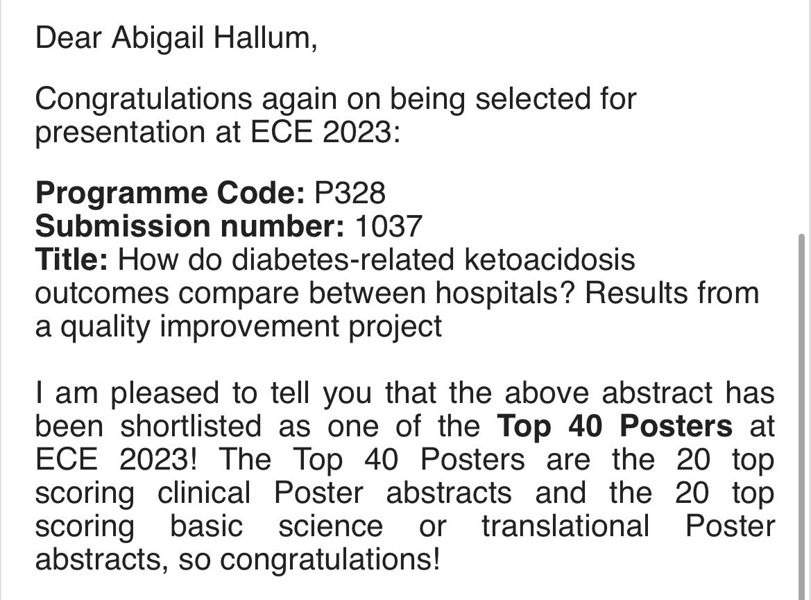 Very pleased to be among the top 20 scoring clinical poster abstracts at #ECE2023

Looking forward to presenting some of the hard work of the #DEKODE team in Istanbul