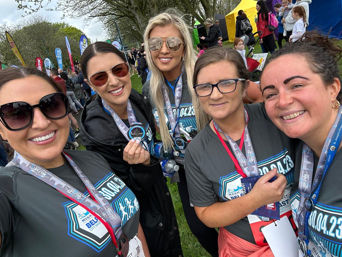 And there you go, Mrs Duggan, Mrs Houston, Miss McCallion, Mrs Hamilton and Mrs Clarkin have got the job done!🥇
Very well done! 👏🏻⭐️ 
#BelfastCityMarathon