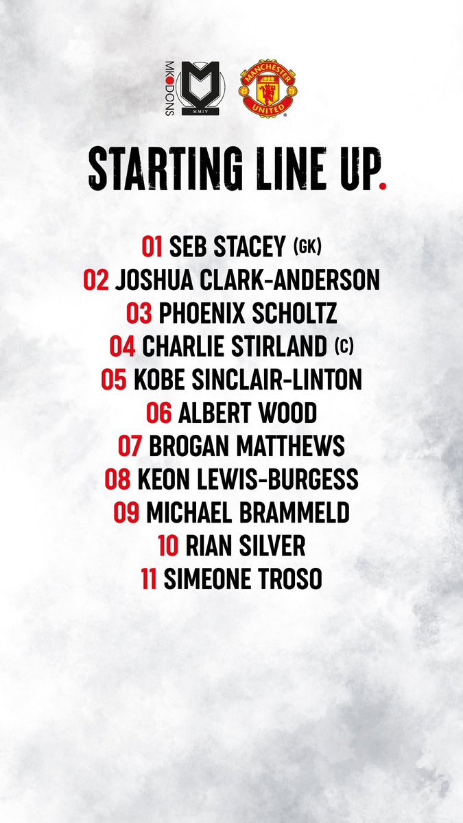 TEAM NEWS!

Your #MKDons line-up to face Manchester United in the Gwen &amp; Jim Mann Academy Showcase match 👇