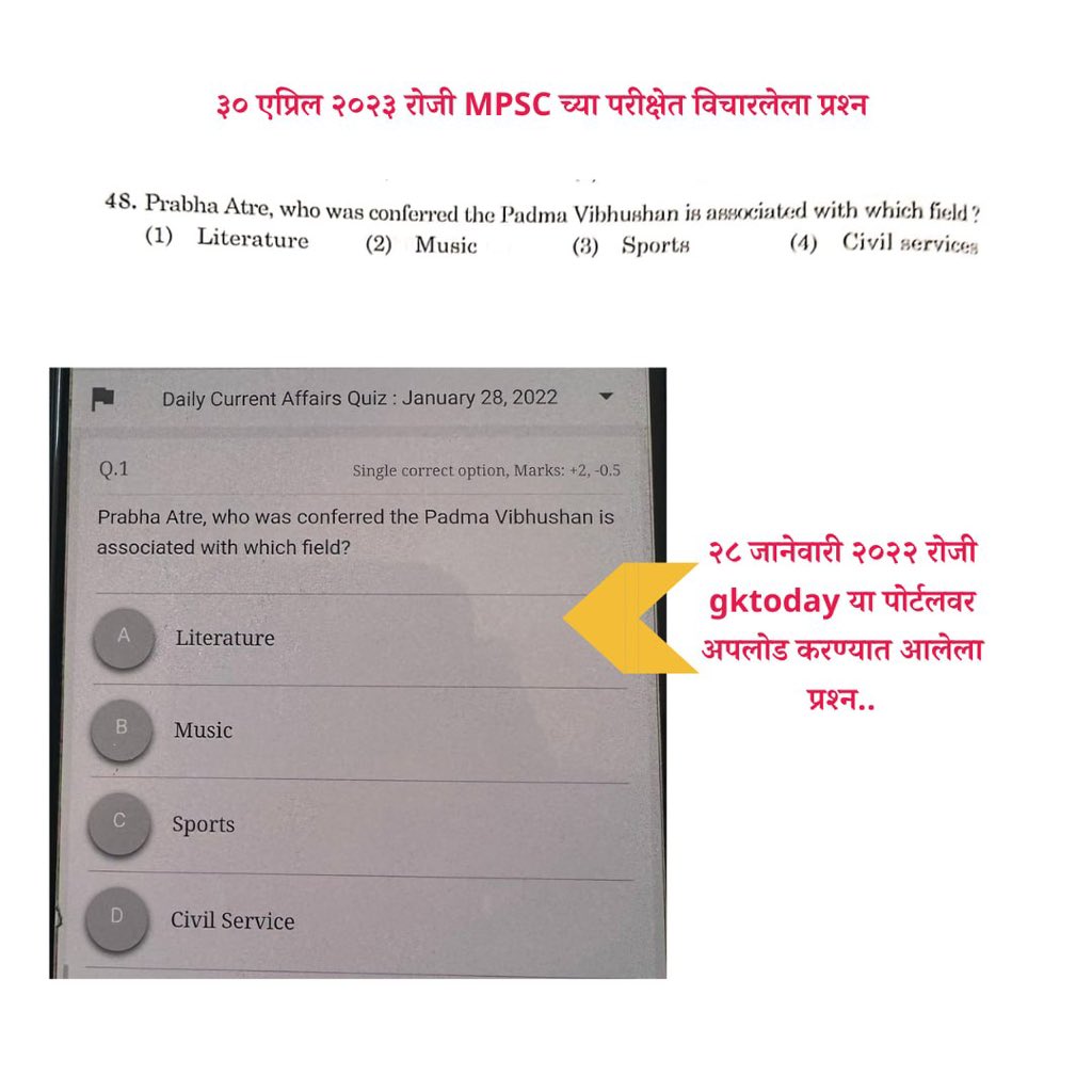 MpscMantra's tweet photo. कधी थांबणार @mpsc_office आयोगाचा हा सावळा गोंधळ.. आज झालेल्या संयुक्त पूर्व परिक्षेत चालू घडामोडींचे प्रश्न जश्यास तसे एका खाजगी पोर्टलवरून कॉपी करण्यात आले आहेत… एवढ्या मोठ्या स्तरावर परीक्षा घेणाऱ्या आयोगाला १०० प्रश्न नीट काढता येत नाहीत? (१/२)
@abpmajhatv @TV9Marathi https://t.co/07GNFpxBtI
