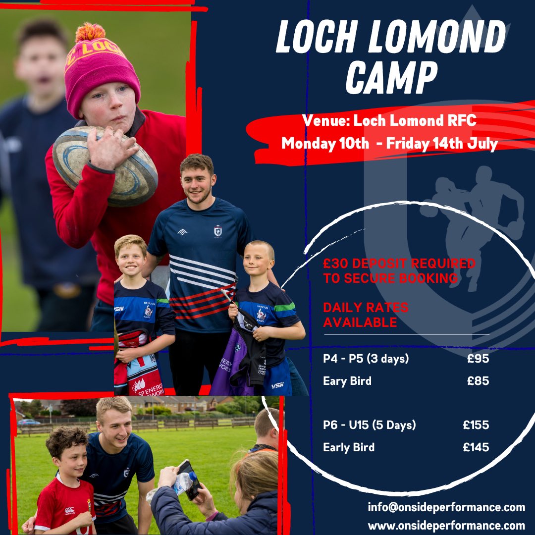 Our first camp this summer is Loch Lomond

We can’t wait to return, the sun is always shining and this camp is always filled with great laughs

Sign up today 📧

onsideperformance.com
info@onsideperformance.com

#GetOnside #lochlomond #scotland #rugby