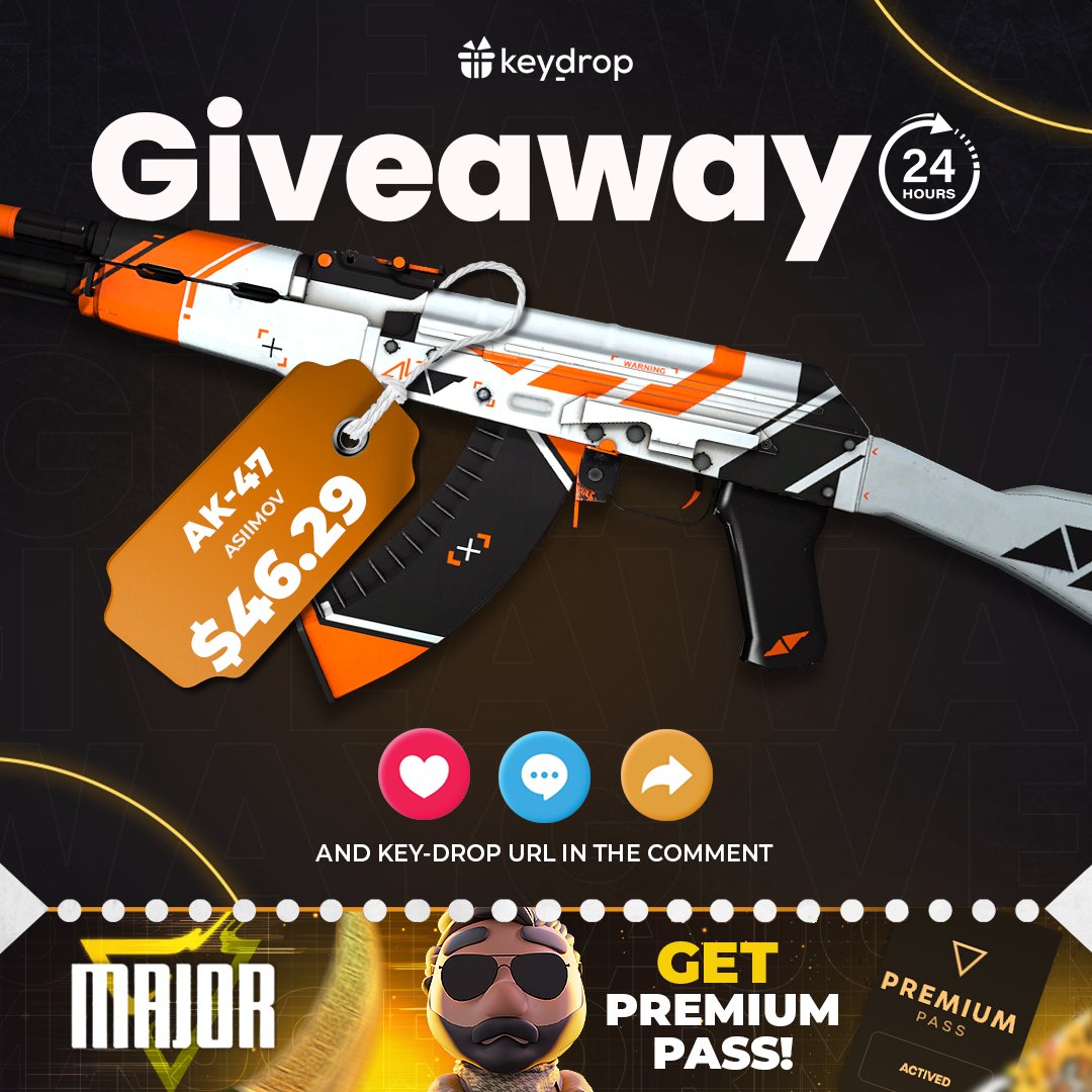 Giveaway on AK-47 | Asiimov 🎁

👊 Just leave ❤️ under the post!
🤝 Follow us!
🔁 Retweet!

⏰ Wait 24 hours!

#freeskins #csgoskinsgiveaway #csgoskinsfree #giveaway #airdrop #csgocases #csgocase #csgocommunity #csgoesport #skins #csgoskins #keydrop #keydropcom