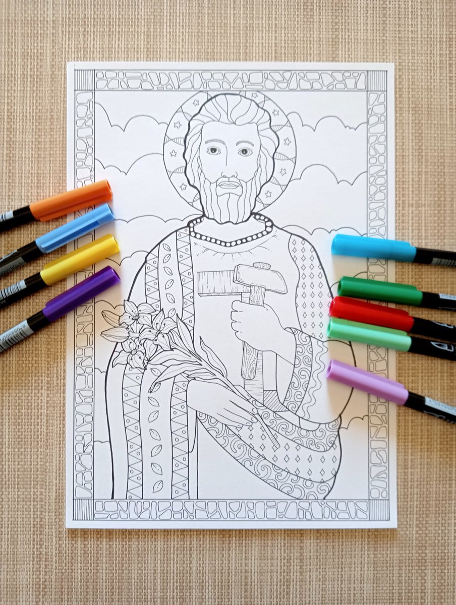 Bibartworkshop's tweet photo. Saint Joseph. Printable Coloring page for fun. PDF JPG from Bibartworkshop https://t.co/Evi3Sl19ew #verticale #bibartworkshop #digitalartwork #coloringpage #biblicalcoloringpage #catholiccoloringpage #religioustheme https://t.co/yVP0DEtbMQ