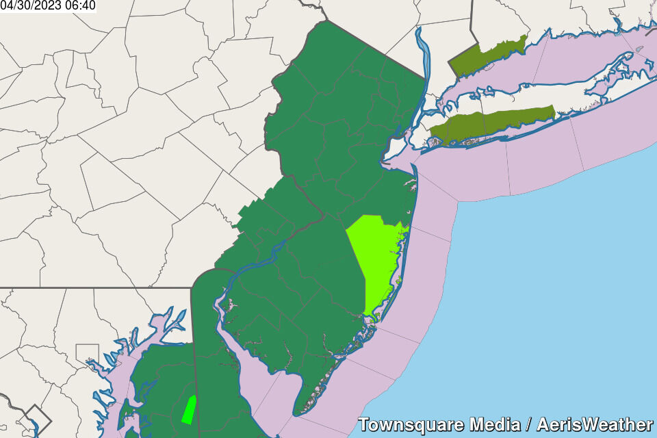 STATEWIDE FLOOD WATCH... We needed rain, we got it. The ground is now saturated, after 3+ inches of rain fell over much of NJ. And with more heavy rain and thunderstorms on the way today, it raises alarm bells for flooding.

Coastal flooding a concern for back bays specifically.